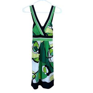 City‎ Triangles Patterned Summer Dress Womens S Green Sleeveless Padded Back Tie